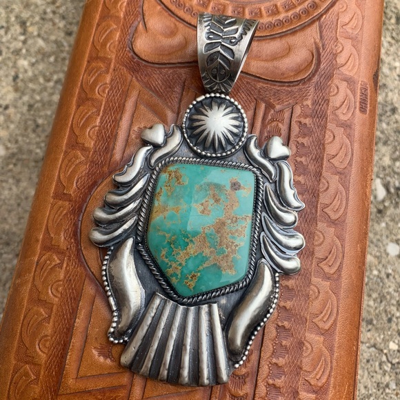 Navajo Richard yazza sterling silver Royston turquoise pendant Native American - Picture 1 of 9